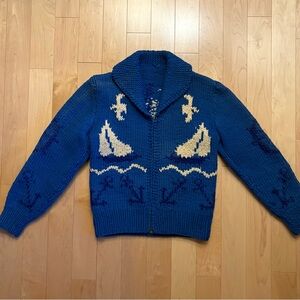 Blue Nautical Motif Knit Cardigan